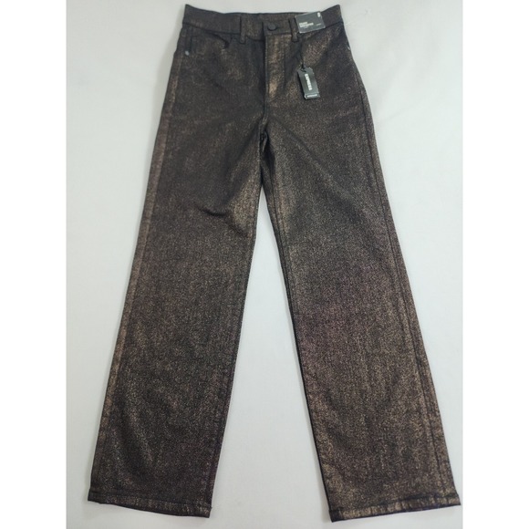 Express Denim - Express Jeans Womens 0 Straight Super High Rise Polished Bronze Metallic New